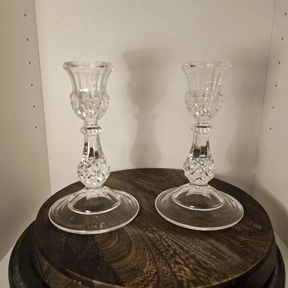 Vintage Diamond Point Candlesticks